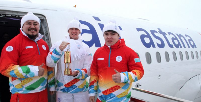 Air Astana delivers flames to the opening ceremony of World Winter Universiade 2017